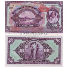 5000 Korun 1920 serie B s přetiskem - UNC perf - 5000Kčs